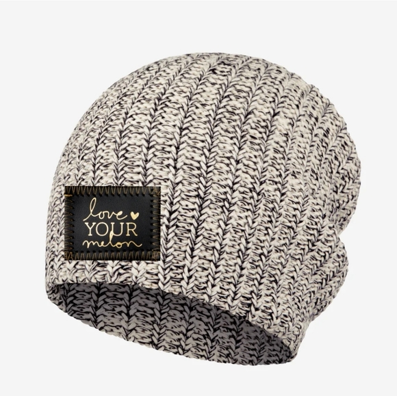 Love your melon 🍈 gray speckled gold foiled beanie O/S natural light charcoal - Picture 2 of 8